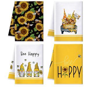 4 Pcs "Be HAPPY" Kitchen Hand Towels